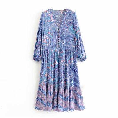 China New Anti-Static Bohemian Retro Plus Size Floral Print Casual Dress Women for sale