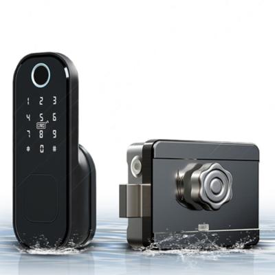 China Doors No Wiring Rim Locks Smart Card Code Outdoor Fingerprint Electronic Door Locks For Home Security Digital Lock for sale