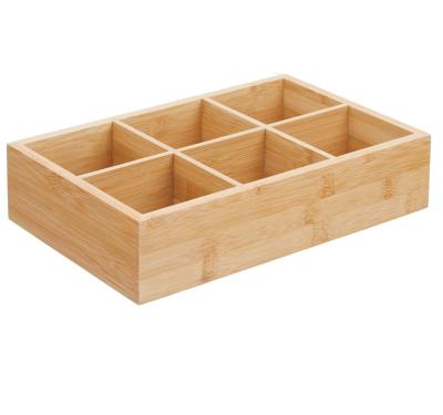 China 6 Viable Divided Bamboo Tea Box Storage Bamboo Organizer Box Without Lids for sale