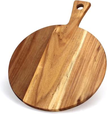 China Sustainable Acacia Wood Cutting Board with Handle Round Paddle Chopping Board for Meat Loaf Serving Board Charcuterie for sale