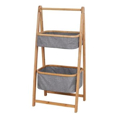 China Luxury Modern Bamboo Laundry Storage Home Hotel Toilet Rack Shelf Bathroom Vanity Cabinets Storage Rack with Laundry Hamper Sorter Basket Shelf for sale