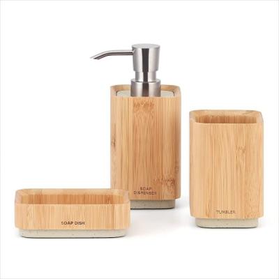 China Eco-Environment Sustainable Custom Bamboo Bath Decor Ceramic Bathroom Accessories Set Of 3 for sale