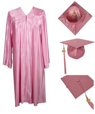 China Can be custom made shiny adult graduation caps and gowns pink graduation gown long graduation gowns logo for sale