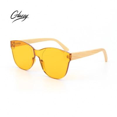 China One Piece Bamboo Rimless Sunglasses Wood PC Bamboo Colored Glass Sun Glasses Temples Sun Glasses for sale