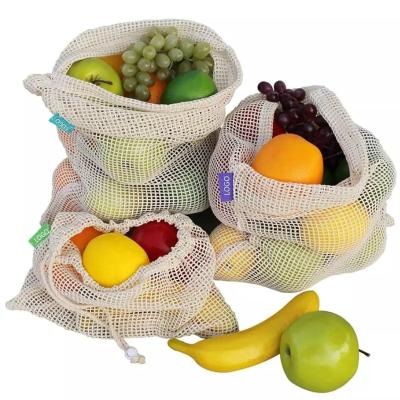 China Reusable Organic Rope Handle Cotton Produce Bags With Drawstring For Cotton Mesh Grocery Shopping Grocery Fruit Vegetable Bags for sale