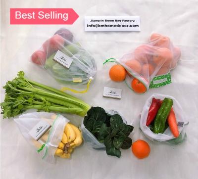 China Reusable And Washable Food Fridge Food Grade Storage Bag Nylon Fruit Vegetable Veggie Mesh Produce Bag for sale