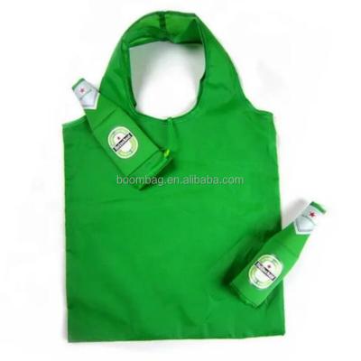 China Promotional Events Polyester Folding Gift Reusable Shopping Bag Juice Whiskey Wine Beer Bottle Shape Foldable Bag for sale