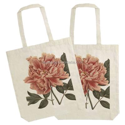 China Custom Full Color Digital Printed Photo Printed Grocery Bag Handled Flower Canvas Shopping Bag Cotton Fabric Shoulder Bag Eco Cotton Grocery Bag for sale