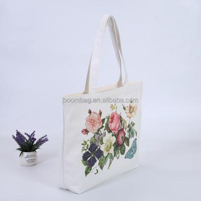 China Reusable Cotton Handled Shoulder Handbag Canvas Shopping Bag Full Color Digital Flower Eco Tote Bag for sale