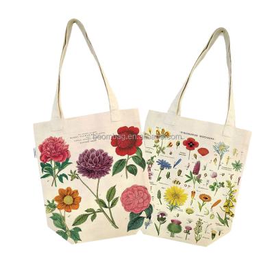 China Custom Full Color Canvas Handled Flower Digitally Printed Cotton Tote Shopping Bag for sale