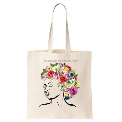 China Full Color Flower Handled Digital Printing Reusable Cotton Tote Bag for sale