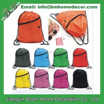 China Beach Bag Earphone Slot Leather Corners Pocket Drawstring Cellular Backpack Gymbag for sale