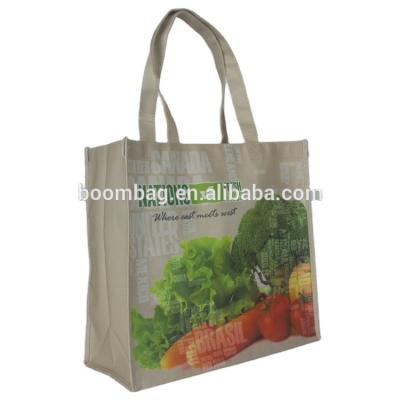 China 100% Recycled PET Handled Eco-friendly Bottle Extracted Fiber Customized Full Color CMYK Logo Lamination RPET Shopping Bag for sale