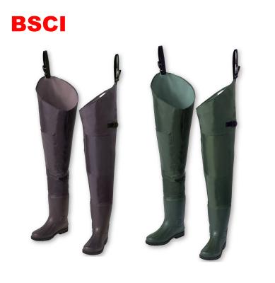 China 100% PVC Adjustable Straps Waterproof Nylon Material Knee Reinforcement Waders Fishing Waders Pants With Fishing PVC Boots for sale