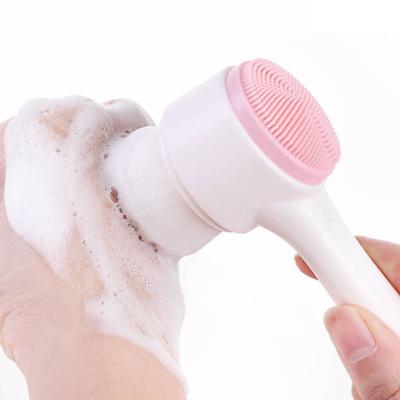 China Facial Cleanser 2 in 1 Double Side Fiber Silicone Bristle Makeup Remover 3D Manual Soft Deep Pore Face Wash Facial Cleansing Brush for sale