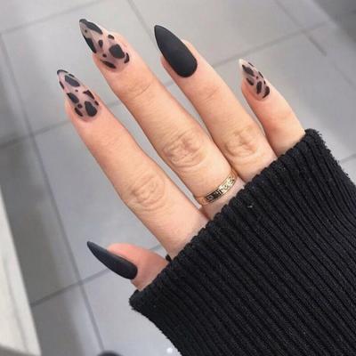 China Full Cover Leopard Stiletto Press On Acrylic Matte Fake Nails Long Full Cover Nails Kit for sale