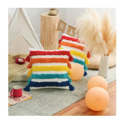 China Best Selling Anti-Static Rainbow Ins Bohemian Cushion Covers Moroccan Tufted Cushion Cover Wholesaler Pillow Covers Home Decor for sale