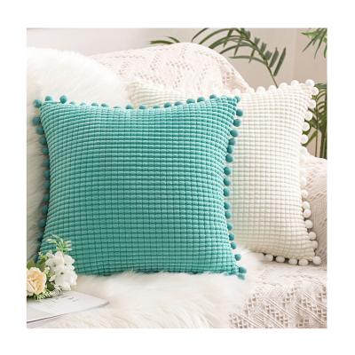 China Anti-pilling Solid Pompom Velvet Cushion Cover Square Pom Pom Pillow Cover With 50 x 50cm Pillowcase Balls For Sofa for sale