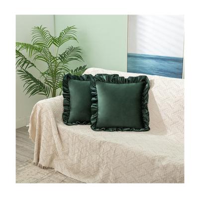 China Factory Cheap Price Anti-pilling Solid 18 x 18 Inch 45*45cm Pillow Cover Cushion Covers with Pompoms Cushion Velvet Cute Green Pillow Case for sale