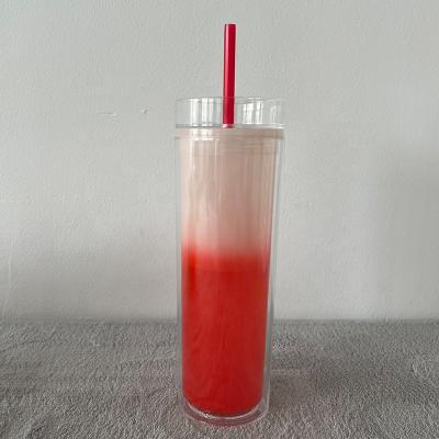 China Amazon Best Seller 16oz 500ml Double Wall Sustainable Acrylic Clear Plastic Color Changing Tumbler With Straw for sale