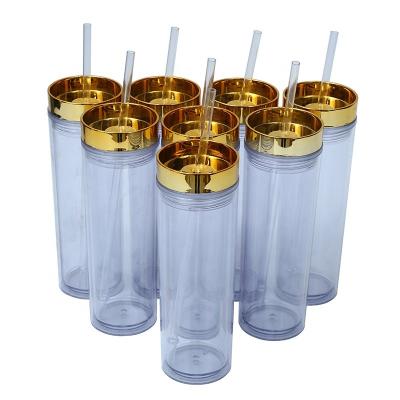 China Sustainable Acrylic Double Wall Tumbler 16oz Skinny Bottle With Straw And Lid Clear Plastic Drink Cup for sale