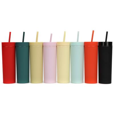 China Viable Wholesale High Quality Pastel Colors 16oz Matte Black Acrylic Reusable Double Walled Tumblers With Straw for sale