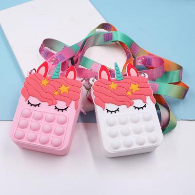 China Santa Blowing Bubble Toys Big Waterproof Stir Bag Unicorn Crossbody Coin Purse Silicone for sale