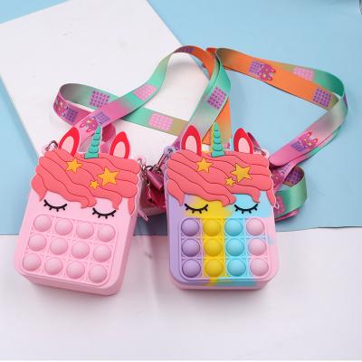 China 2021 DIY Push Pop Bubble Unicorn Coin Bag Sensory Fidget Waterproof Bag Wiggle Toy for sale