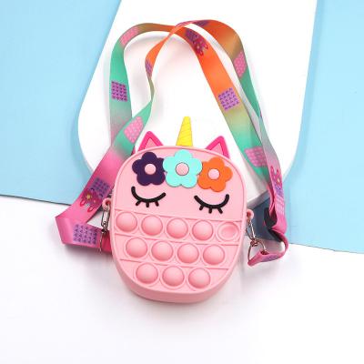 China Waterproof Pink Popit Unicorn Soft Fidget Toys For Kids Pop Up Unicorn Coin Purse Bag for sale