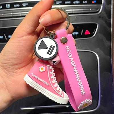 China 3D Sneaker Key Pending Soft Rubber Loose Shoe PVC Decoration Cartoon Man And Woman Car Accessories Key Chain for sale