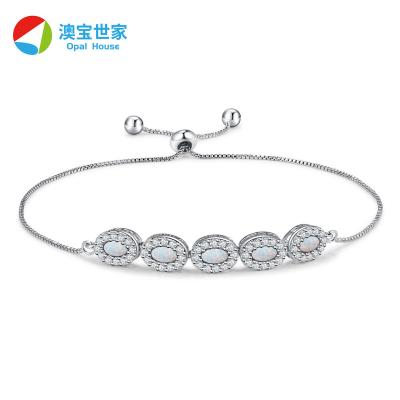 China 2023 New CLASSIC Rose Gold Plated Opal Turkish Jewelry CZ Diamond Gemstone Simple Opal Bracelet Hand Adjustable Bolo Bracelet for sale