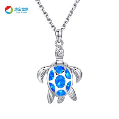 China Factory Price Cute Hawaiian Jewelry Blue Fire Opal Sea Turtle Pendant Necklace For Women Ocean Beach Female Animal Wedding Jewelry for sale