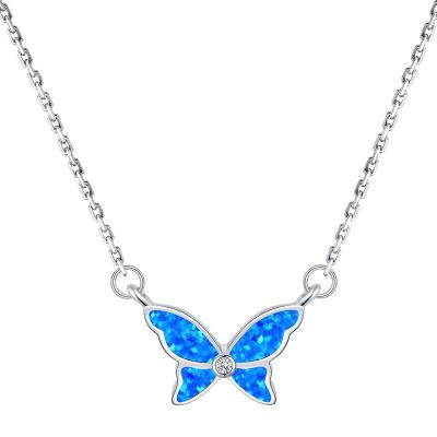 China Blue Opal Stone Animal Necklace Fashion Butterfly Necklace Cute Female Charm Pendant Chain Necklaces For Women Jewelry for sale