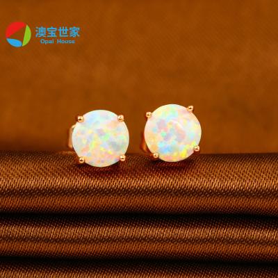 China Fashion Jewelry CLASSIC Claw Setting Silver Plated Brass Opal Round Jewelry Earrings 8MM Opal Stud Earrings Double Stone Layer for sale