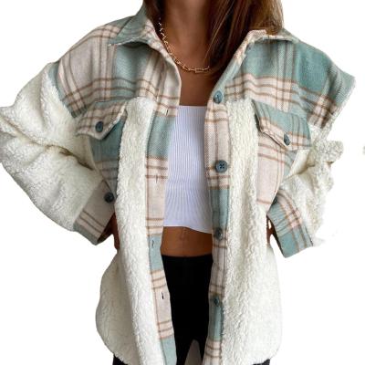 China JR Anti-Shrink High Quality Winter And Autumn Plaid Patchwork Cardigans Plush Outwear Leopard Print Denim Cotton Quilting Coat for sale