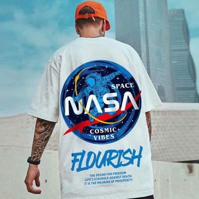 China Breathable JR Plus Size Drop Shoulder Unisex NASA Print Oversized 100%Cotton Tee Oversize T-Shirt for sale