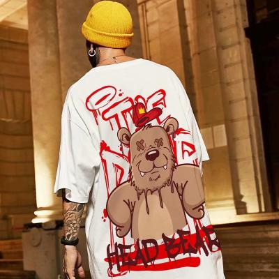 China Breathable Jr Plus Size Head Bear Printed Drop-Shoulder Stitch Polyester Fashionable T-Shirts For Man for sale