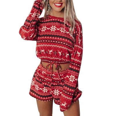 China Anti-pilling JR In Snowflake Printing Common Wear Flannel Christmas Long Sleeve Shorts Winter Pajamas Set for sale