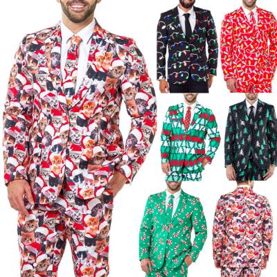 China Hot Sale Fashion British Style Print Anti-wrinkle Red Christmas JR Suits Mens Jacket Gentlemen's Suit For Men for sale