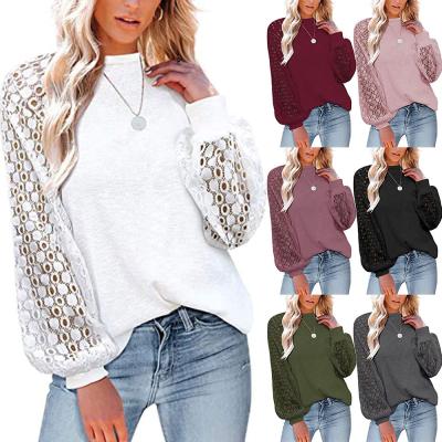 China Anti-Wrinkle JR In Cavity Lace Wrap Women Clothing O-Neck Long Sleeves T-Shirts Solid Color Female Blouse Running Tops for sale