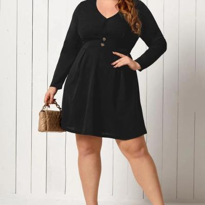 China JR Anti-Wrinkle High Waist Plus Size Fashionable Button Dress Black Dress For Women for sale