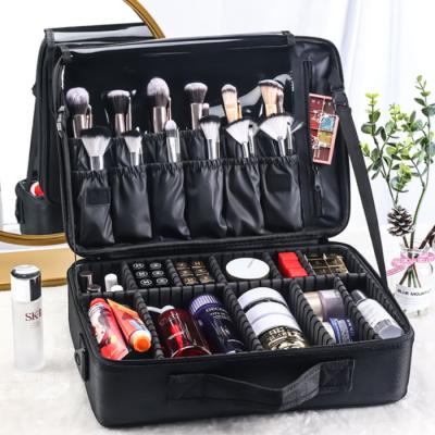 China Fashion Large Capacity 3 Layer Oxford Cloth Bag Cosmetic Portable Clapboard Toolbox Professional Makeup Case for sale