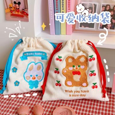 China Custom Made Lady Hot Sale High Quality Factory Girl Lipstick Locks Dust Bag Cute Bear Cartoon Jewelry Corduray Drawstring Bag for sale