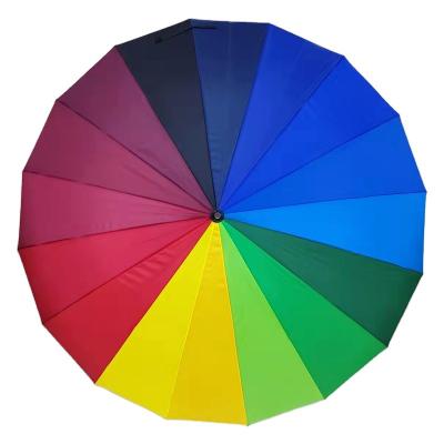 China Promotional Automatic Open Straight Umbrella SAOU11 Wholesale Market Minimalist Rainbow Color Stick 16k Rain Golf Umbrella for sale