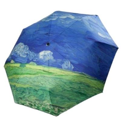 China Minimalist Van Gogh Oil Painting Auto Open Sky 3 Fold Auto Narrow Umbrella 3FAOAC24 for sale