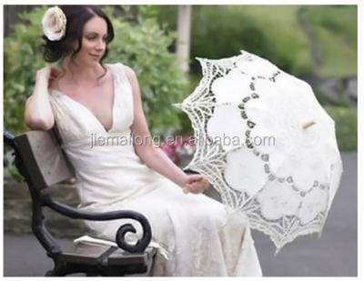 China Chinese Wholesale Wooden Cotton Lace Parasol Wedding White Umbrella for sale