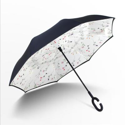 China Wholesale Pongee Custom C Handle Reverse Invert Umbrella Double Layer 49