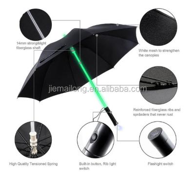 China Folding Logo Printed Promotional 8 Panels Straight Led Umbrella With Light Torch for sale