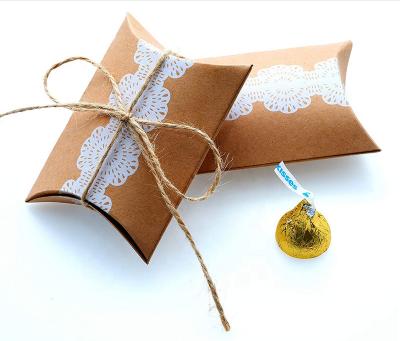 China Recycled Materials Recycle Kraft Paper Candy Pillow Paper Box Rustic Gift Boxes With Twine For Wedding Favors Baby Shower Birthday Party for sale