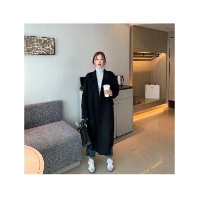 China Winter 50% Wool 50% Polyester Solid Color Breathable Double Breasted Long Coat For Women for sale